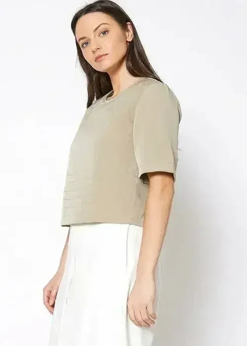 Embossed Short Sleeve Crop Top - Women's Minimalist Style - Femstylo