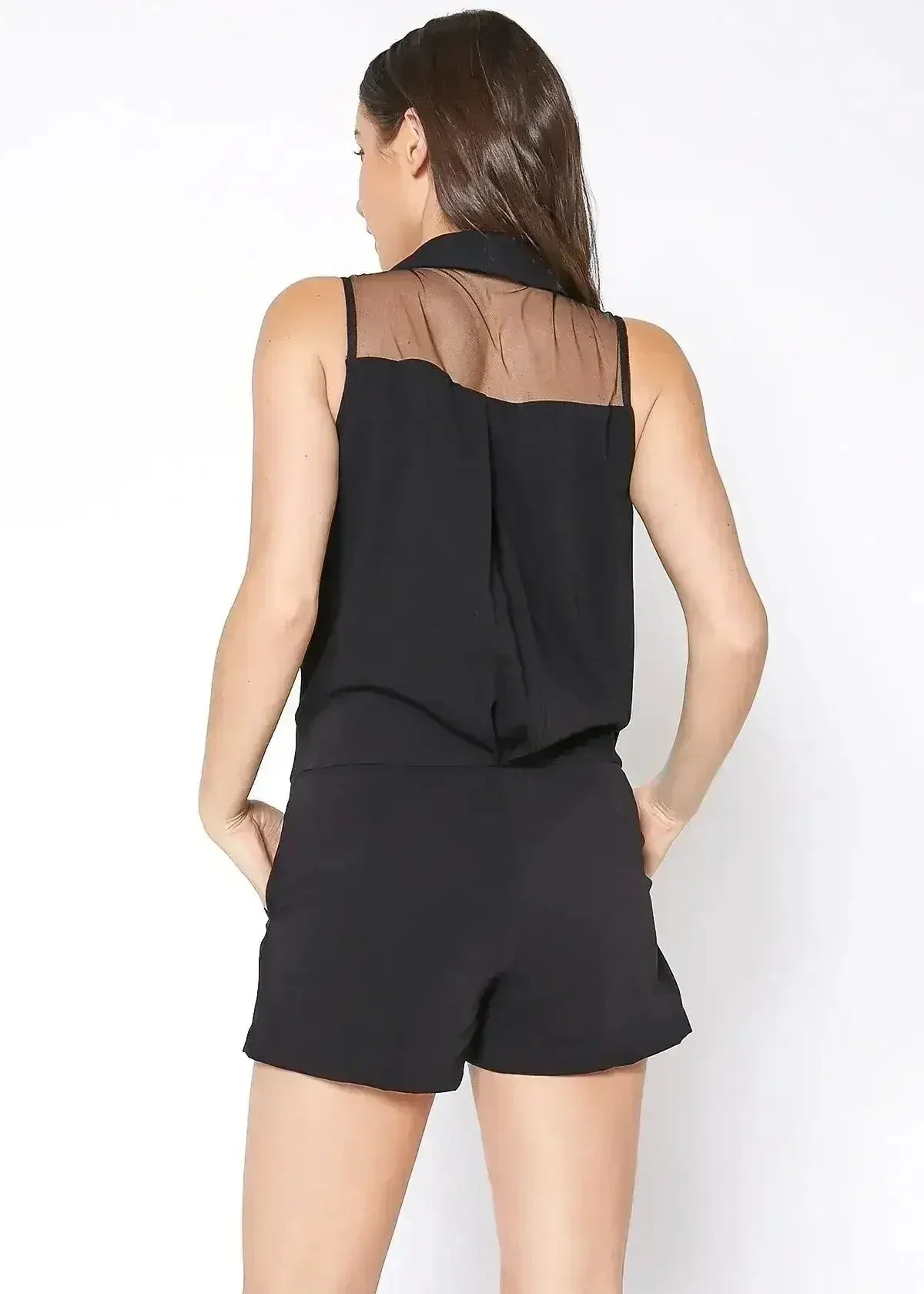 V-Neck Sleeveless Romper In Black - Femstylo