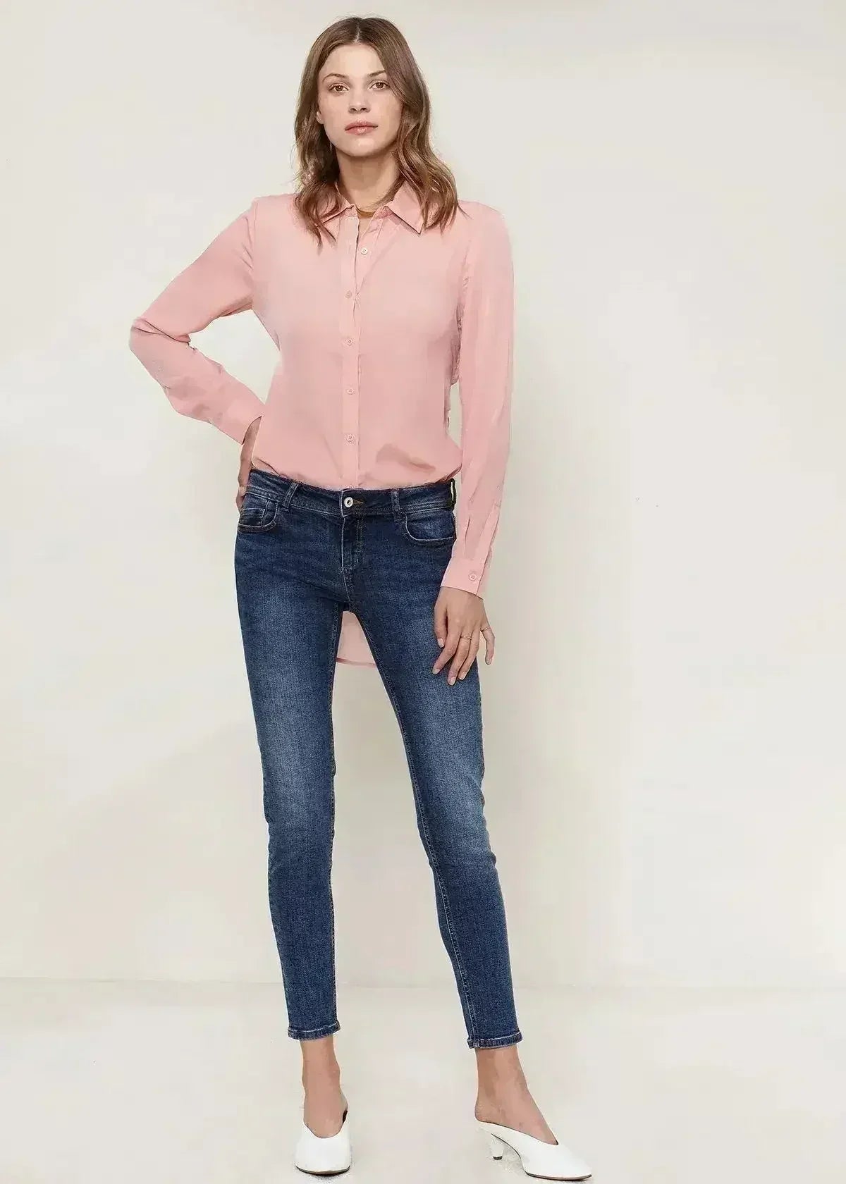 Women's Belted Hi-lo Blouse In Peach Apricot | Femstylo - Femstylo