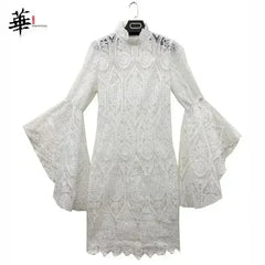 Lace White Dress Women Midi Dress for Women Long Sleeve Bodycon Sexy - Femstylo