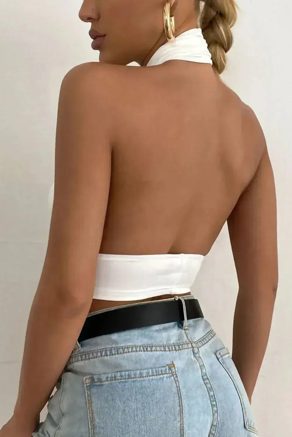 White Cross Front Halter Neck Underbust Top - Femstylo