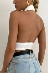 White Cross Front Halter Neck Underbust Top - Femstylo