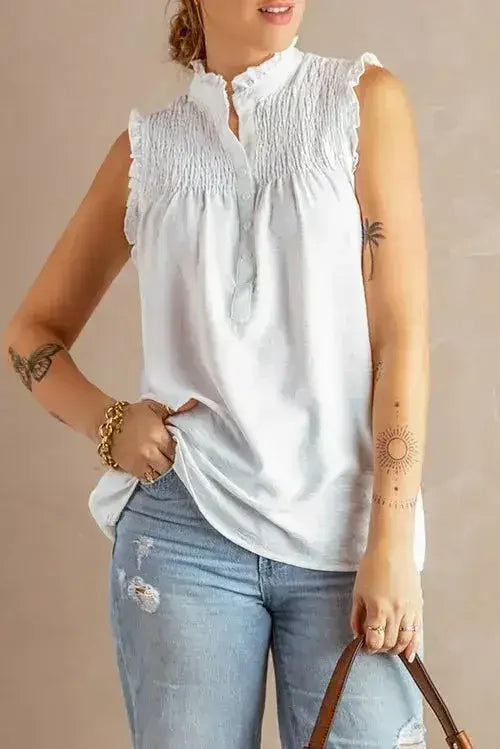 White Mock Neck Tank Top - Femstylo
