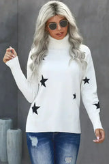 Turtleneck Star Print Sweater - Femstylo