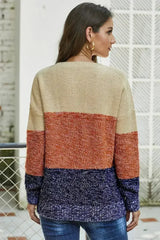 Winter Brown Color Block Netted Texture Pullover Sweater - Femstylo