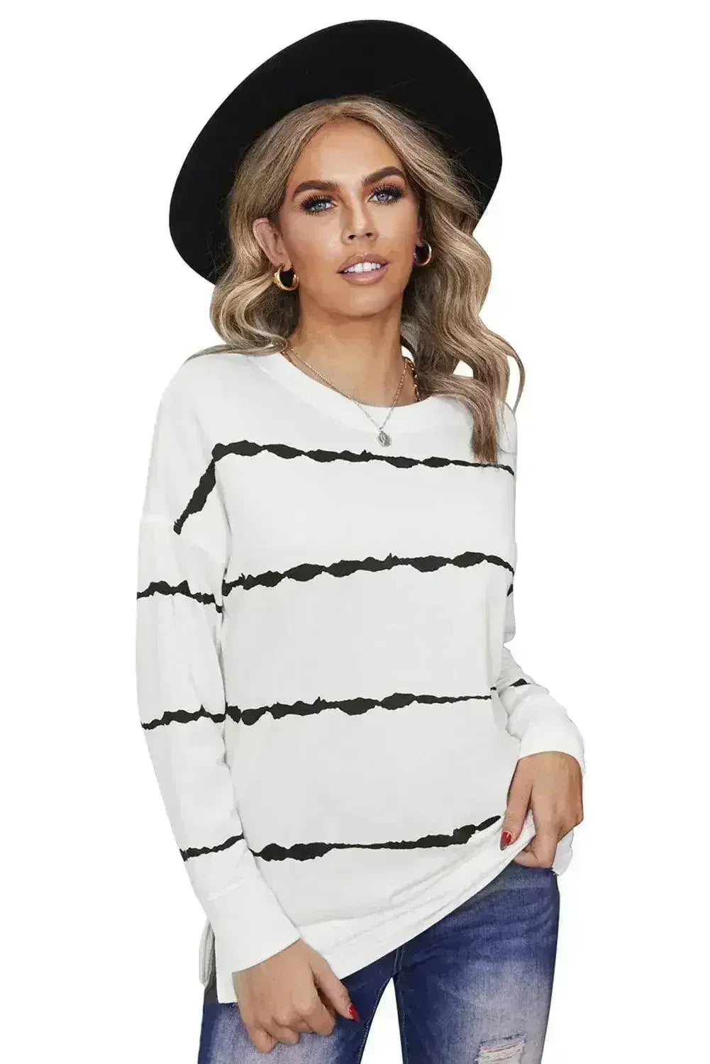 Women's White Tie-dye Stripes Sweatshirt - Femstylo