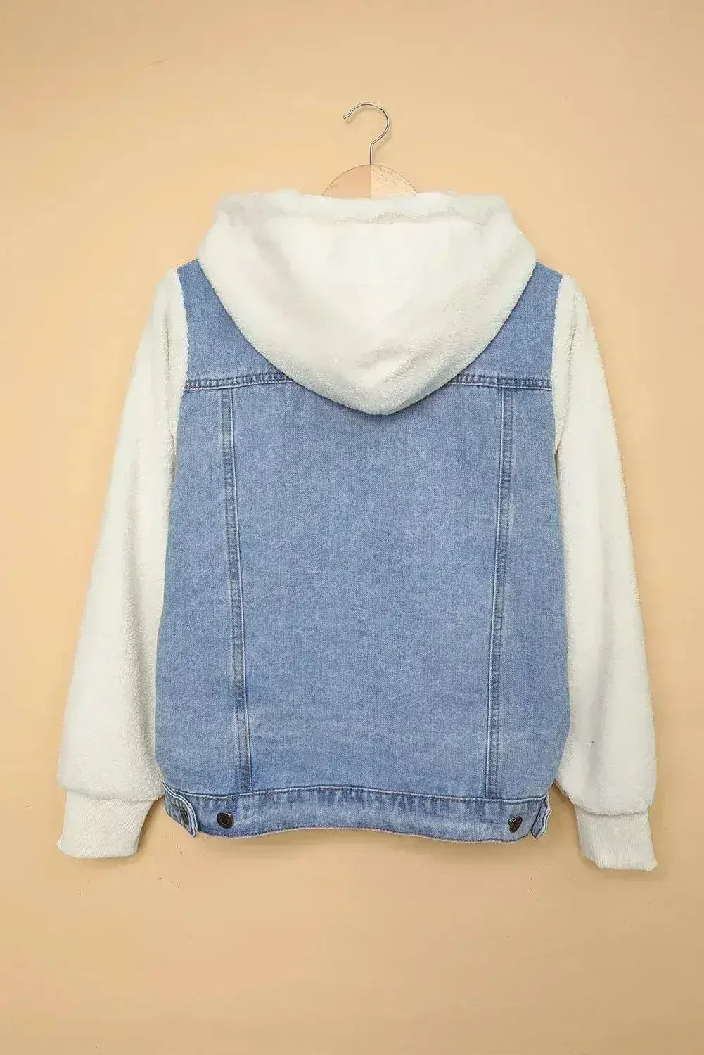Womens Sky Blue White Sherpa Denim Splicing Buttoned Jacket - Femstylo