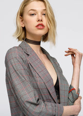 Grey Multi Glen Plaid Blazer | Women's Comfort Fit Suiting - Femstylo