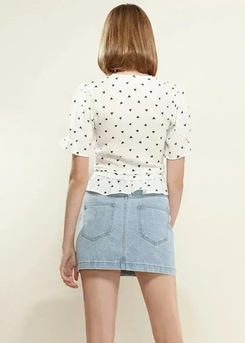 Women's Triangle Print Puff Sleeve Blouse in White triangle | Femstylo - Femstylo