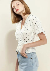 Women's Triangle Print Puff Sleeve Blouse in White triangle | Femstylo - Femstylo