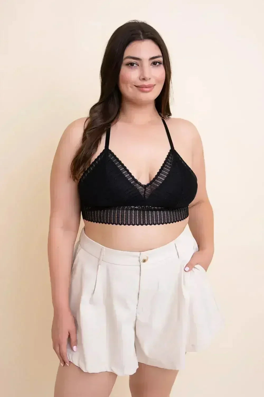 Ribbed Lace Boho Racerback Bralette Plus - Femstylo