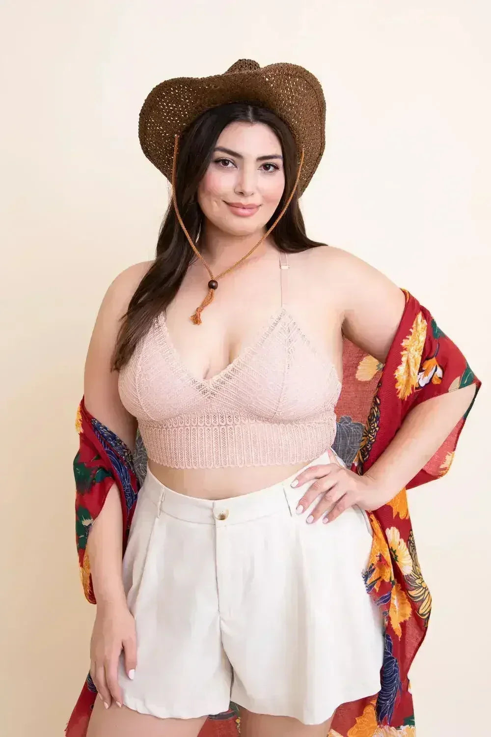 Ribbed Lace Boho Racerback Bralette Plus - Femstylo
