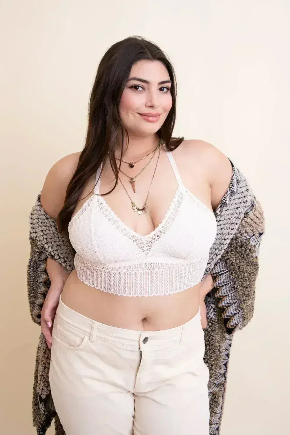 Ribbed Lace Boho Racerback Bralette Plus - Femstylo