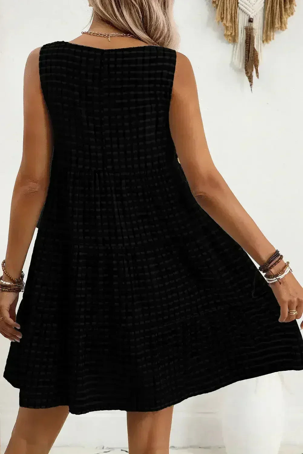 Light Blue Gingham High Waist Sleeveless Mini Dress - Femstylo