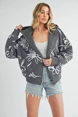 Aemi + Co Flower Print Zip Up Sherpa Hoodie - Femstylo