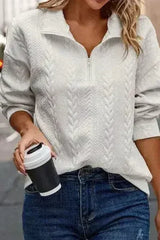 Textured Quarter Zip Long Sleeve Sweatshirt - Femstylo