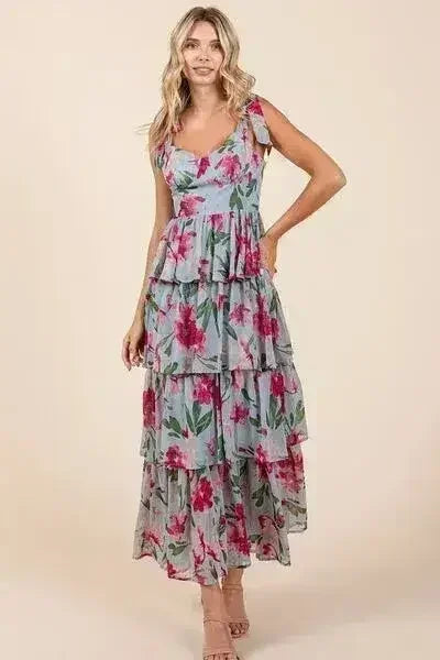 Mittoshop Layered Floral Sweetheart Neck Maxi Dress - Femstylo