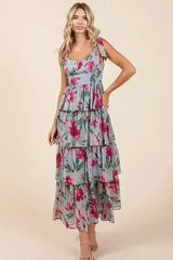 Mittoshop Layered Floral Sweetheart Neck Maxi Dress - Femstylo