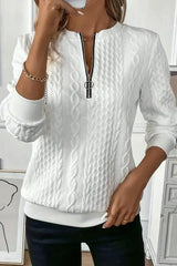 White Casual Zipper Pullover Sweater - Femstylo