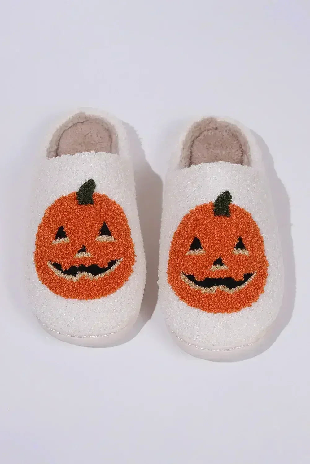 Black Halloween Pumpkin Print Plush Slippers - Femstylo