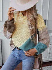 Color Block Round Neck Dropped Shoulder Sweater - Femstylo
