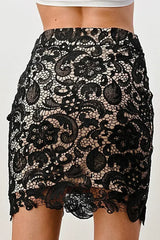 Floral Lace Mini Skirt - Femstylo