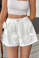 White 3D Flower Applique High Waist Shorts