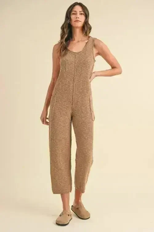 MABLE Sleeveless Knit Crop Jumpsuit with Pockets - Femstylo