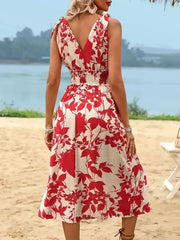 Smocked Surplice Midi Dress - Viscose Flowy Dress | Femstylo
