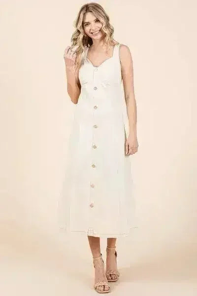 Mittoshop Stretch Twill Decor Button Sleeveless Midi Dress - Femstylo