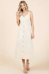 Mittoshop Stretch Twill Decor Button Sleeveless Midi Dress - Femstylo