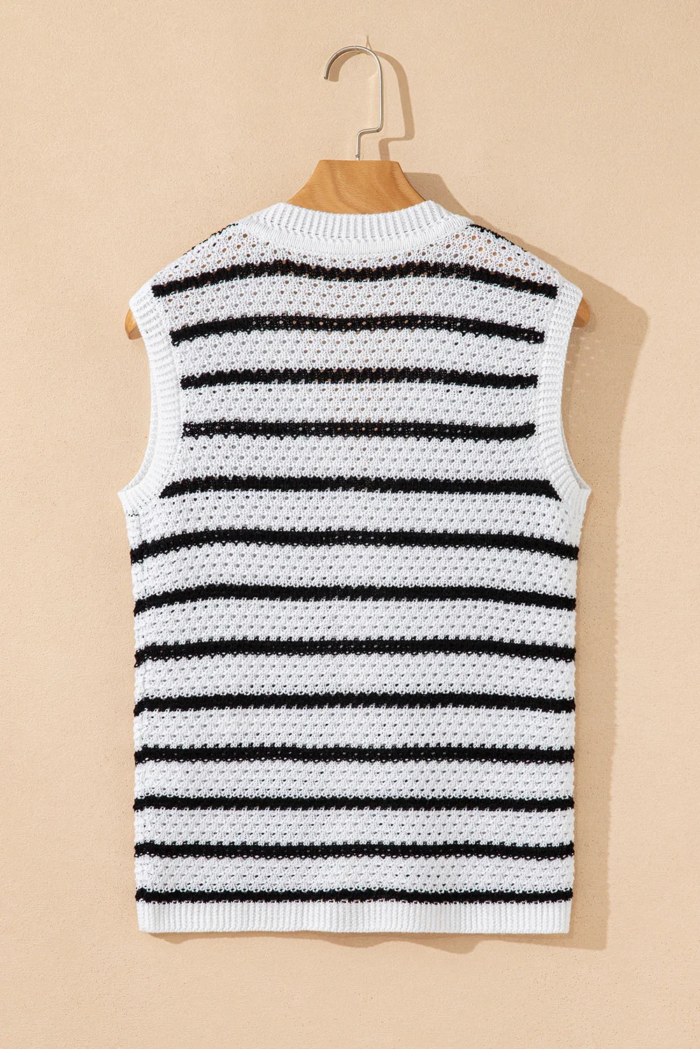 Sky Blue Striped V Neck Button Knit Vest