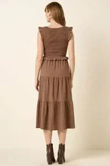 Mittoshop Smocked Ruffled Tiered Midi Dress - Femstylo