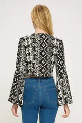 Boho Bell-Sleeve Crop Top | Floral Tie-Front | Sizes S-XL - Femstylo