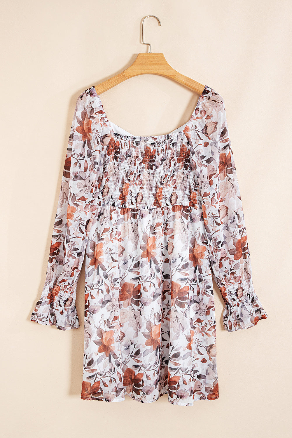 White Floral Print Sweetheart Neck High Waist Mini Dress