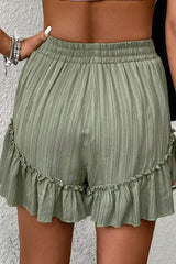 Laurel Green Textured Tie Waist Ruffle Hem Shorts - Femstylo