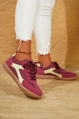 Red Colorblock Sneakers - PU Leather Lace-Ups - Cushioned Vegan Shoes