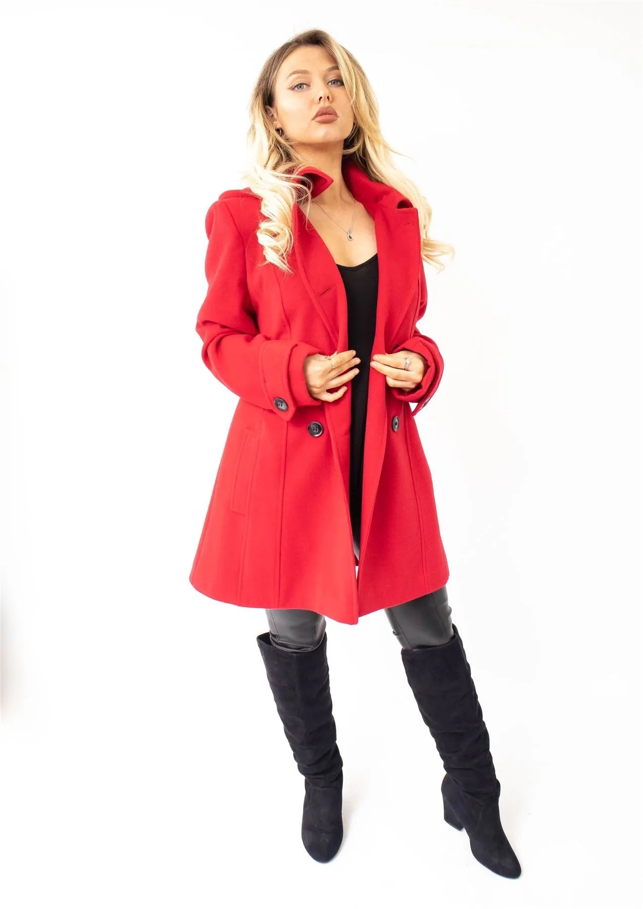 Wool Feel Double Breasted Hooded Coat