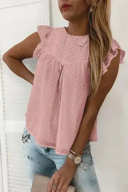 Polka Dot Lace Ruffled Tank Top - Femstylo