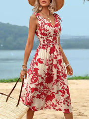 Smocked Surplice Midi Dress - Viscose Flowy Dress | Femstylo