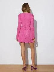 Tied Plunge Flare Sleeve Mini Dress - Femstylo
