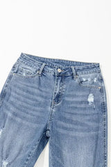 Dusk Blue High Rise Ripped Distressed Hem Flared Jeans - Femstylo