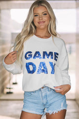 White Sequins GAME DAY Graphic Round Neck Sweater