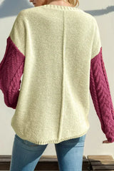 Double Take Full Size Color Block Drop Shoulder Sweater - Femstylo