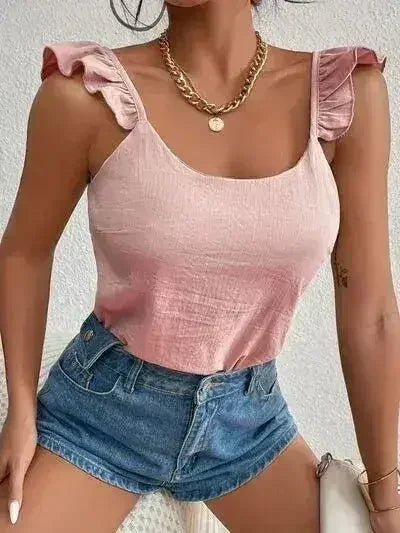 Backless Ruffled Scoop Neck Tank - Femstylo