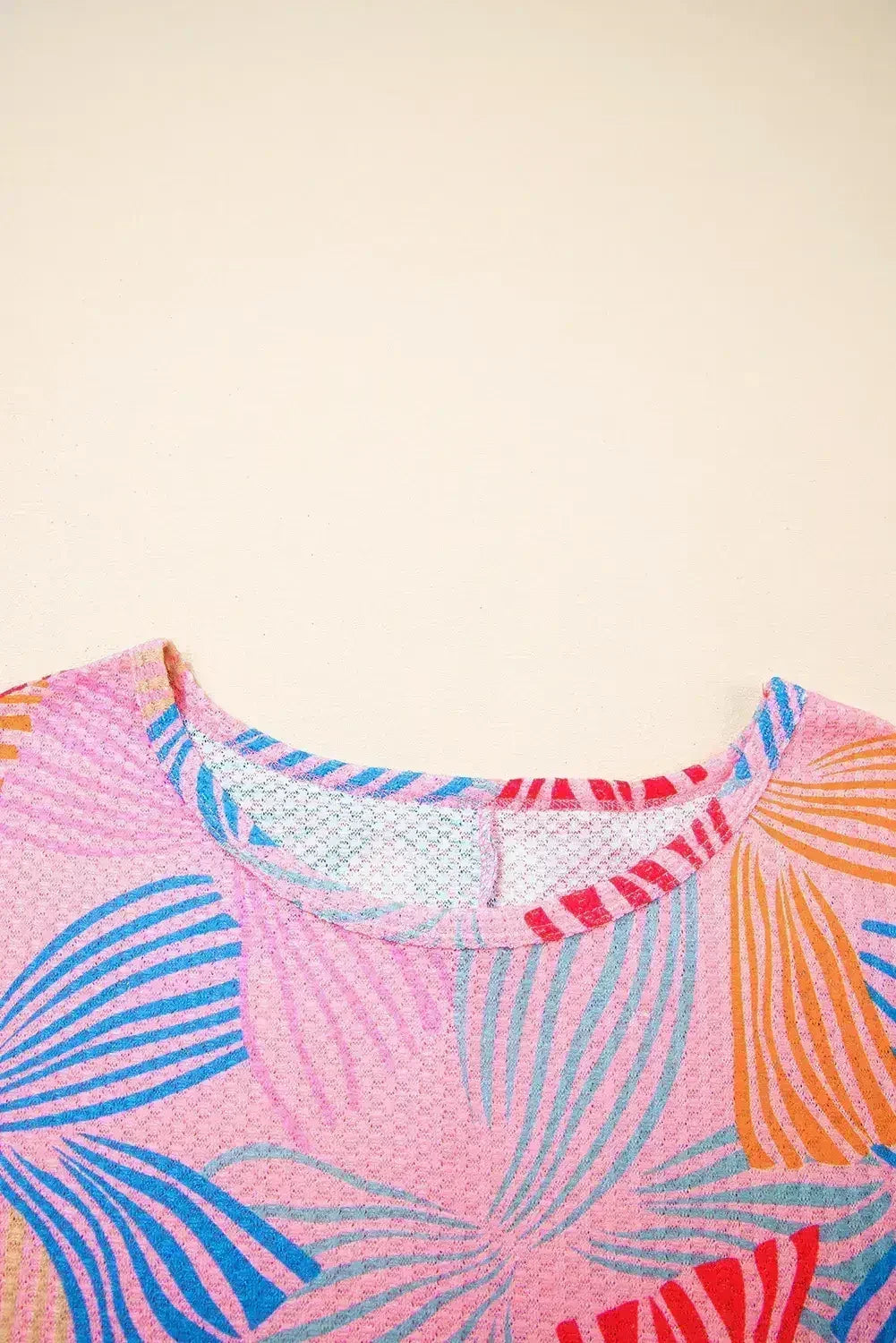 Sky Blue Bowknot Print Waffle Loose Tee - Femstylo