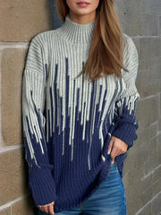 Contrast Mock Neck Long Sleeve Sweater - Femstylo