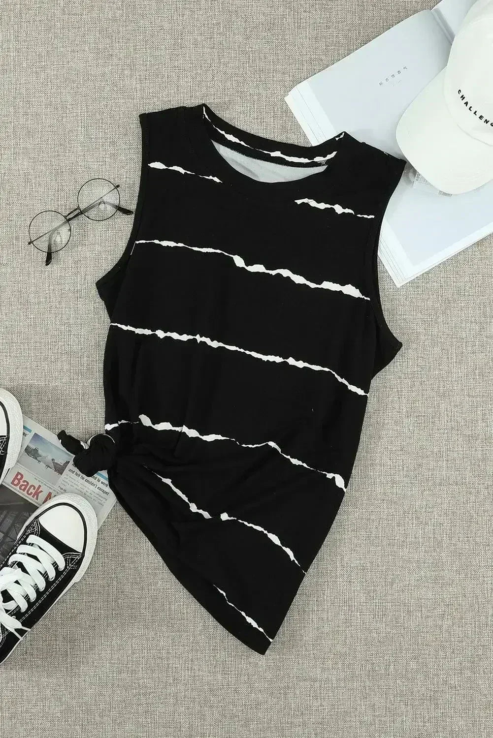 Apricot Allover Leopard Print Round Neck Tank Top - Femstylo