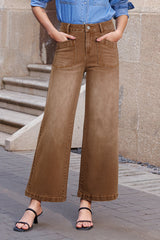 Brown Minimalist Patch Pocket High Waist Shift Jeans