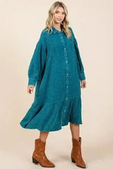 Mittoshop Mineral Wash Cotton Gauze Ruffle Midi Shirt Dress - Femstylo